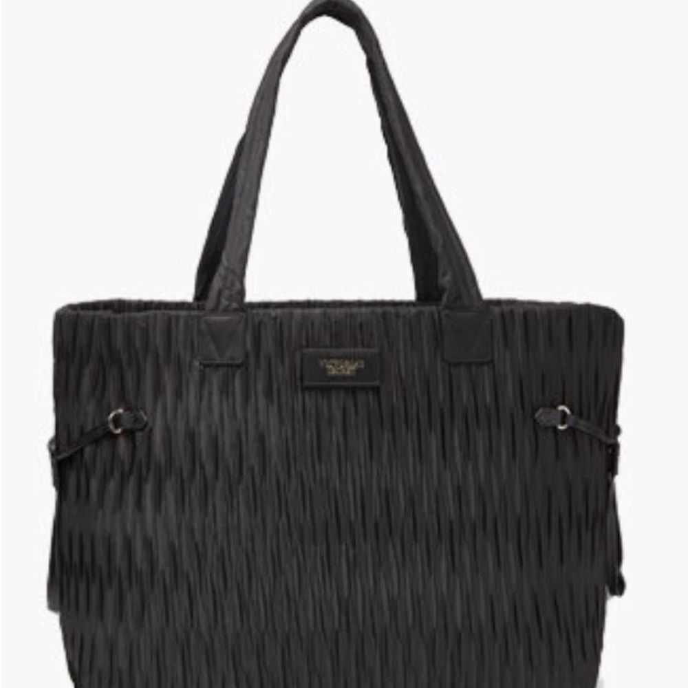 Victoria's‎ Secret Black Ruched Pleated Nylon Tote Bag Womens Large Excellent